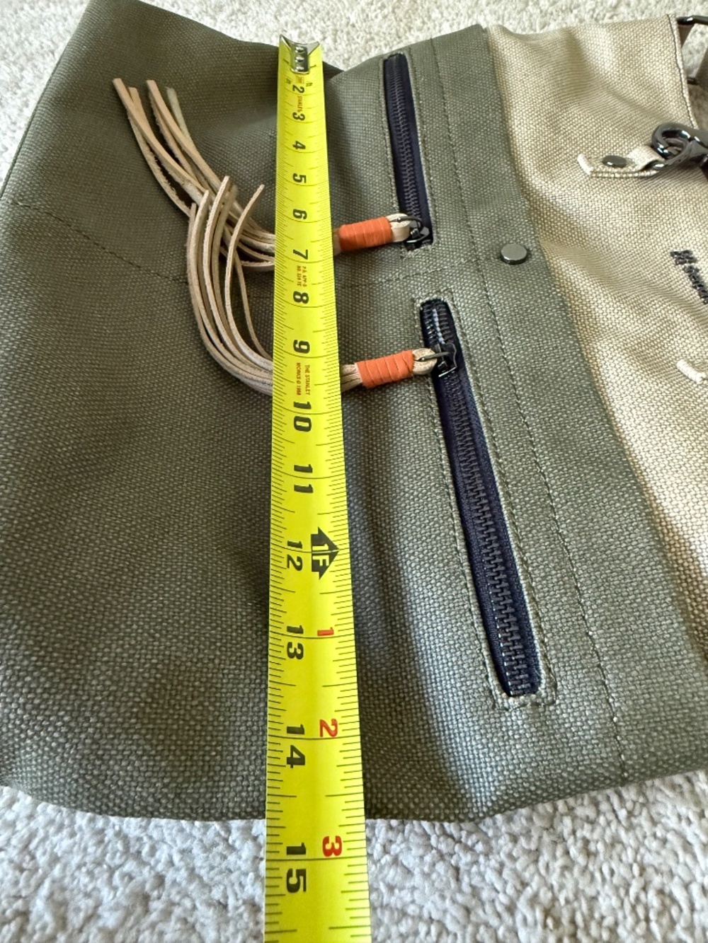 Sherpani Ink Faith Green Tan Crossbody Bag Leather Trim Dual Handles NWT - Picture 3 of 15